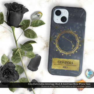 Funda iPhone 16 Aries Astrología Zodiaca Oscura: Negro y Oro