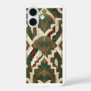 Funda iPhone 16 Art Deco Esmeralda y Patrón Geométrico de Oro