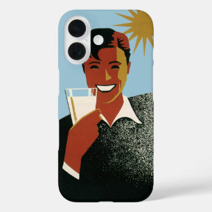 Funda iPhone 16 Art Deco vintage, hombre con cóctel al sol
