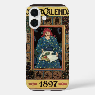 Funda iPhone 16 Art Nouveau vintage, mujer leyendo libro de astrol
