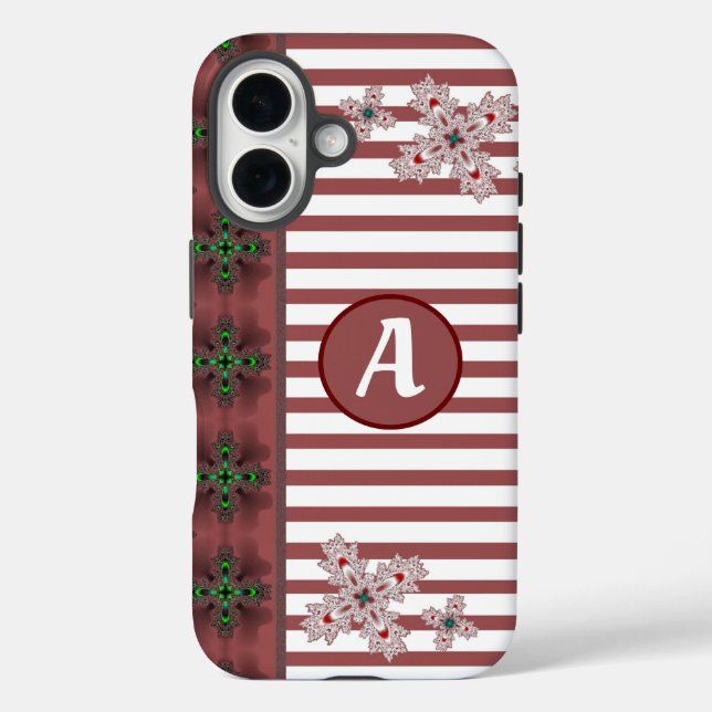Funda iPhone 16 Artdeco Flowers in Retro Style with monogram (Reverso )