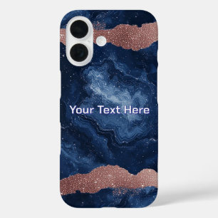 Funda iPhone 16 Arte abstracto de canica azul con acentos de brill