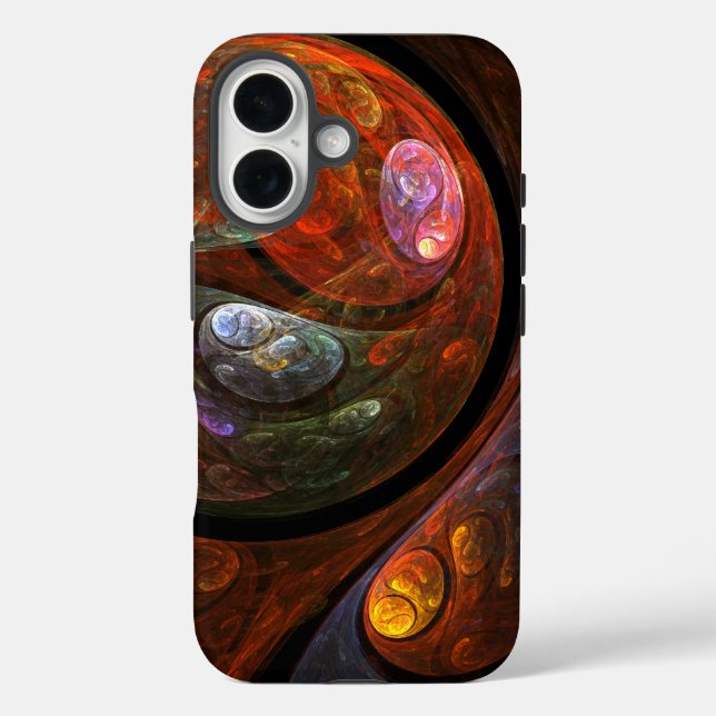 Funda iPhone 16 Arte abstracto de conexión fluida (Reverso )