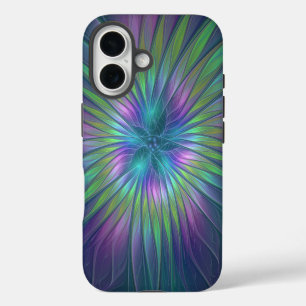 Funda iPhone 16 Arte abstracto fractal de flor de fantasía brillan