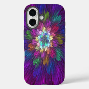 Funda iPhone 16 Arte abstracto fractal de flor psicodélica colorid