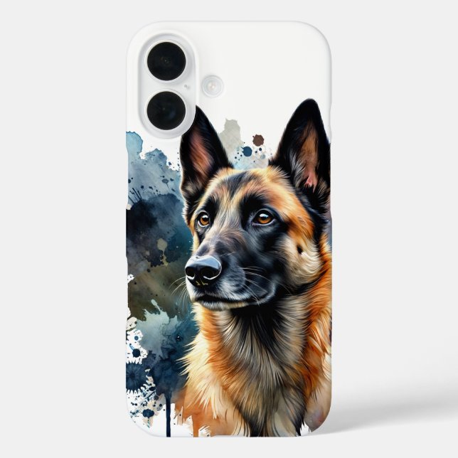 Funda iPhone 16 Arte acuático belga de Malinois (Reverso )