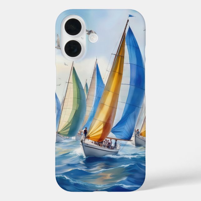 Funda iPhone 16 Arte acuático Sailboat Regatta (Reverso )