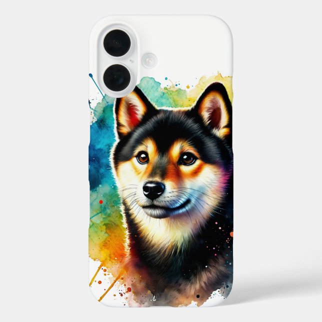 Funda iPhone 16 Arte acuático Shiba Inu (Reverso )