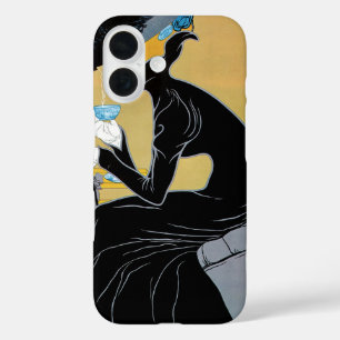 Funda iPhone 16 Arte Antiguo Modernista, Señora Bebiendo Té Marco