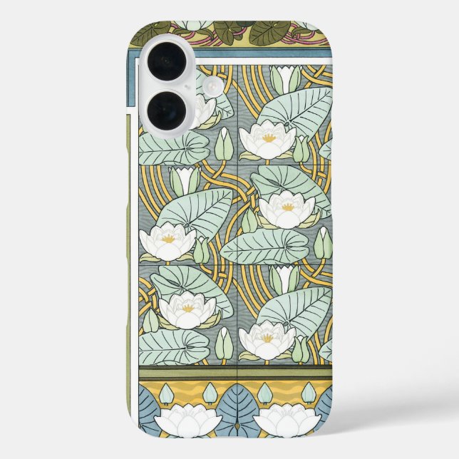 Funda iPhone 16 Arte Antiguo Moderno, flores de jardín de nenúfare (Reverso )
