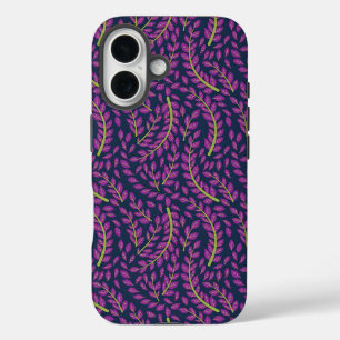 Funda iPhone 16 Arte botánico armonioso sobre fondo azul oscuro