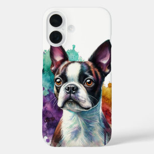 Funda iPhone 16 Arte de acuarela de Boston Terrier