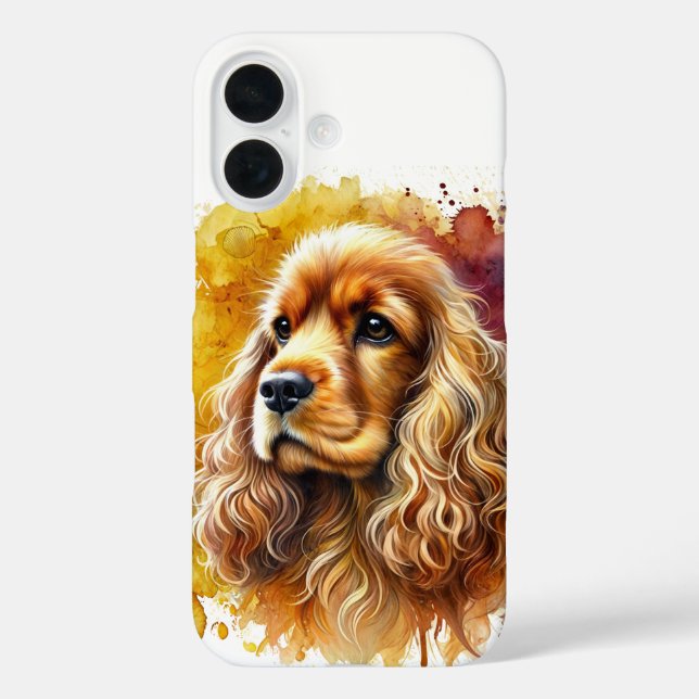 Funda iPhone 16 Arte de acuarela de Cocker Spaniel (Reverso )