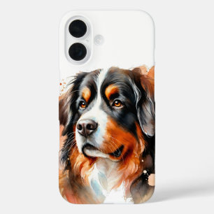 Funda iPhone 16 Arte de acuarela de perro de montaña de Bernese