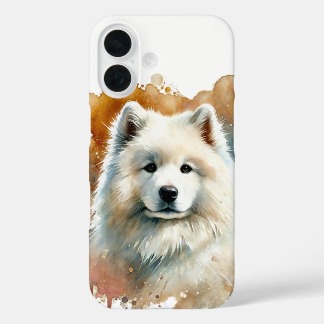 Funda iPhone 16 Arte de acuarela de Samoyed (Reverso )