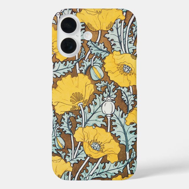 Funda iPhone 16 arte de amapola flor amarillo ilustracion (Reverso )