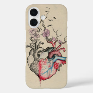 Funda iPhone 16 Arte de amor Corazones surrealistas anatómicos Flo