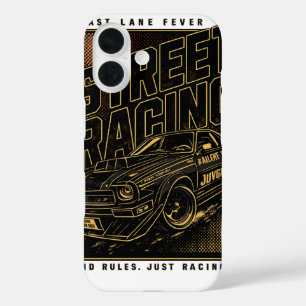 Funda iPhone 16 Arte de coche deportivo Retro Fast Lane Fever