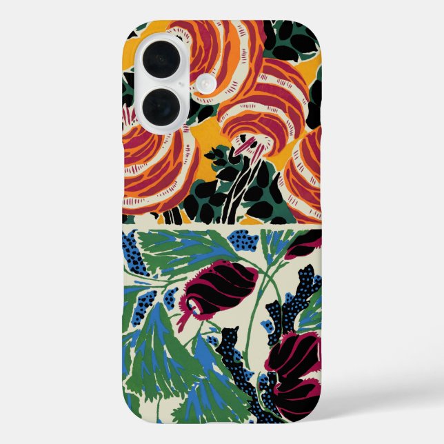 Funda iPhone 16 Arte de Flor Abstracta de Magenta y Naranja Vibran (Reverso )