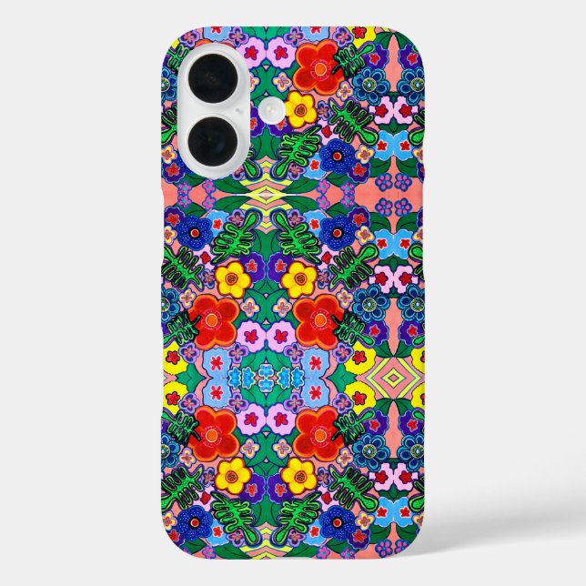 Funda iPhone 16 Arte de flores luminosas abstractas (Reverso )