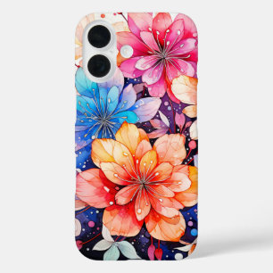 Funda iPhone 16 Arte de flores retro colorido lindo
