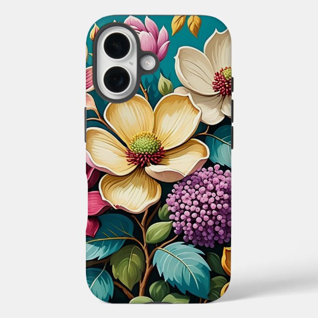 Funda iPhone 16 Arte de flores vibrantes y hermosas (Reverso )