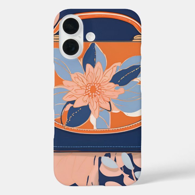 Funda iPhone 16 Arte de IA azul Naranja tropical (Reverso )