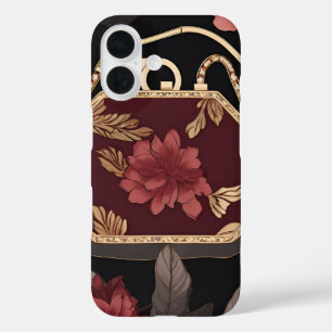 Funda iPhone 16 Arte de IA dorado burdeos