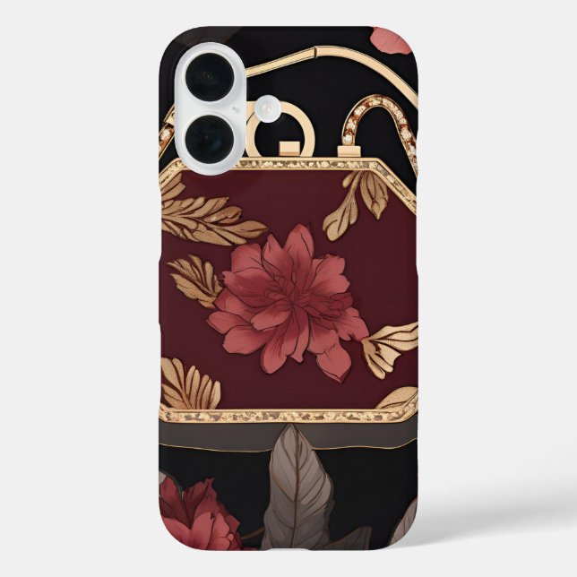 Funda iPhone 16 Arte de IA dorado burdeos (Reverso )