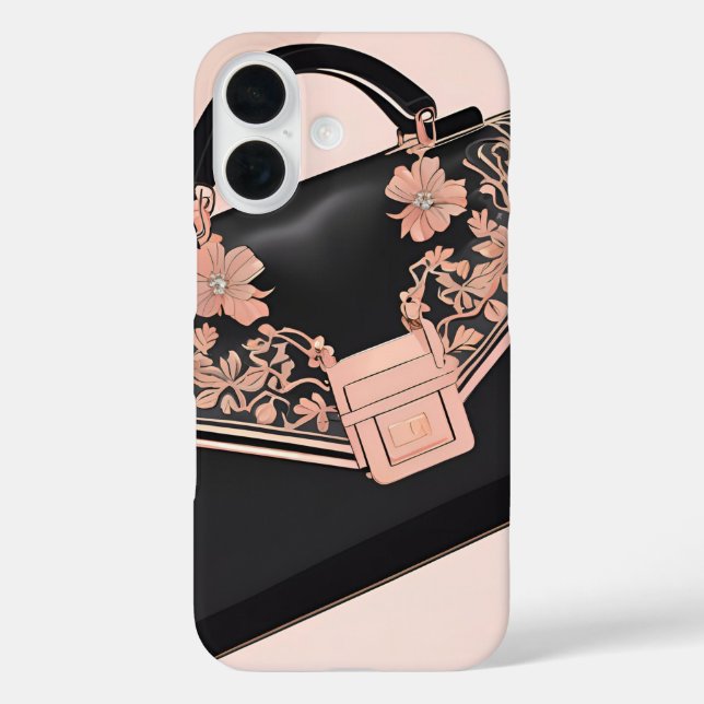 Funda iPhone 16 Arte de IA negro y rosa (Reverso )