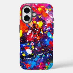 Funda iPhone 16 Arte de lienzo con salpicaduras de pintura colorid