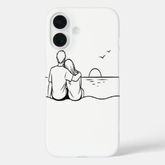 Funda iPhone 16 Arte de línea de momento de puesta de sol minimali