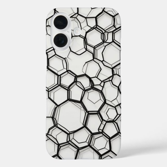 Funda iPhone 16 Arte de línea Hexagons conectado (Reverso )