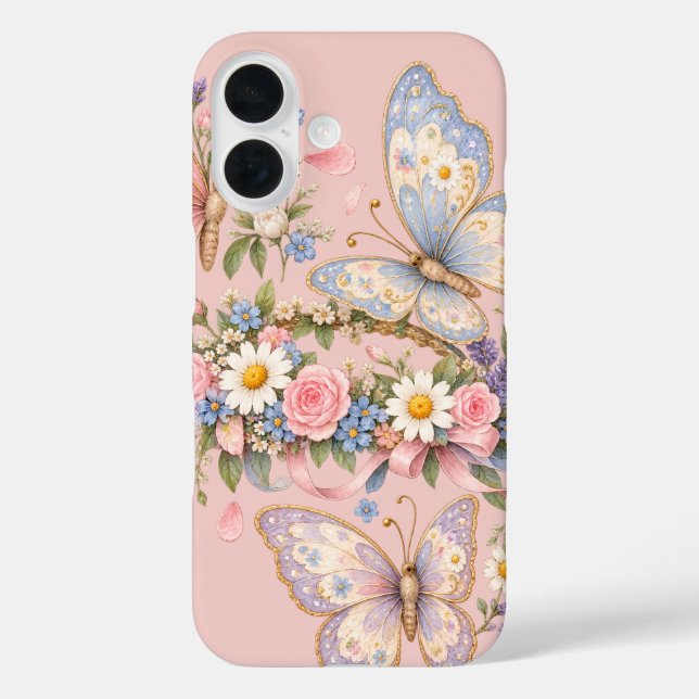 Funda iPhone 16 Arte de Mariposa Pastel Adorable  (Reverso )