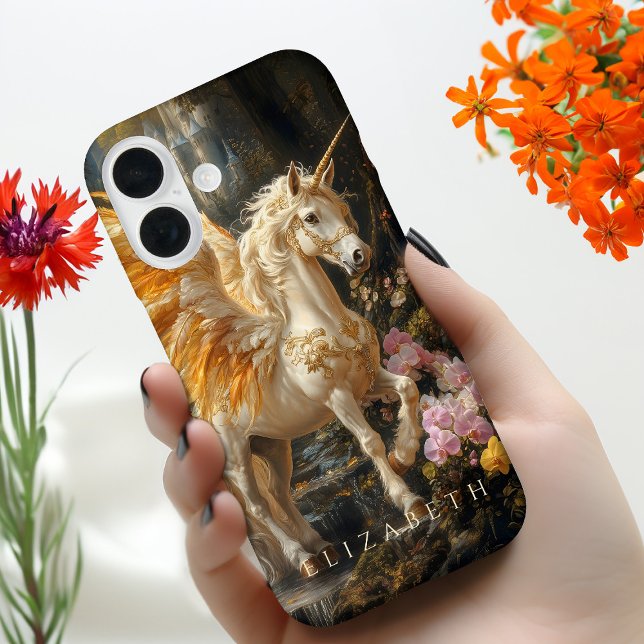 Funda iPhone 16 Arte de mitología griega con pegasus de ala dorada (Subido por el creador)