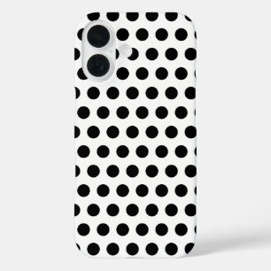 Funda iPhone 16 Arte de Patrón de Lunares Clásico en Blanco y Negr