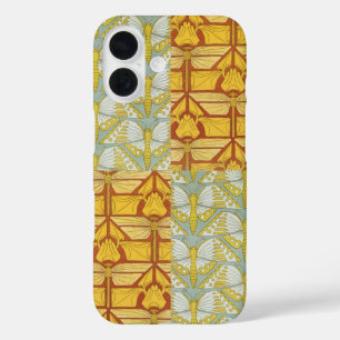 Funda iPhone 16 Arte de patrón de rejilla de la naturaleza Art Nou