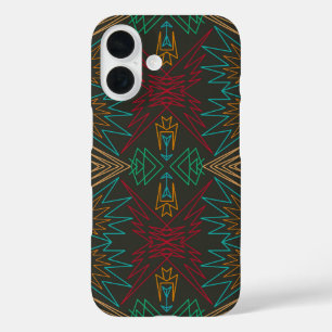 Funda iPhone 16 Arte de patrón geométrico delineado Azteca Nativo