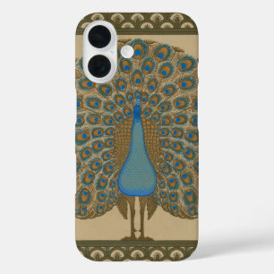 Funda iPhone 16 Arte de pavo real azul dorado vintage de Walter Cr