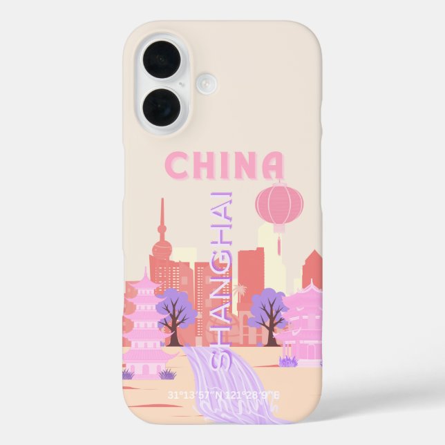 Funda iPhone 16 Arte de viaje pastel de Shanghai China (Reverso )