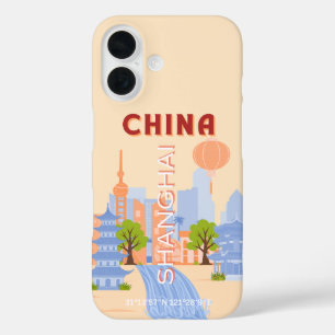 Funda iPhone 16 Arte de viaje retro pastel Shanghai China