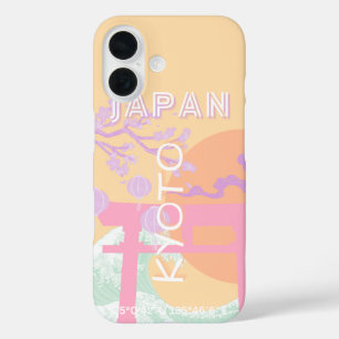 Funda iPhone 16 Arte de viajes de Kioto Japón, arte Naranja Pastel