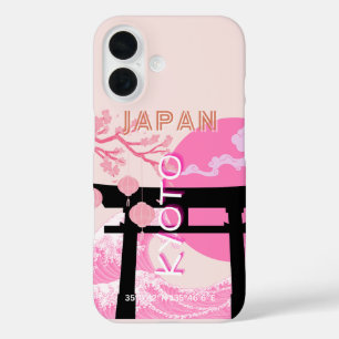 Funda iPhone 16 Arte de viajes rosados en Japón