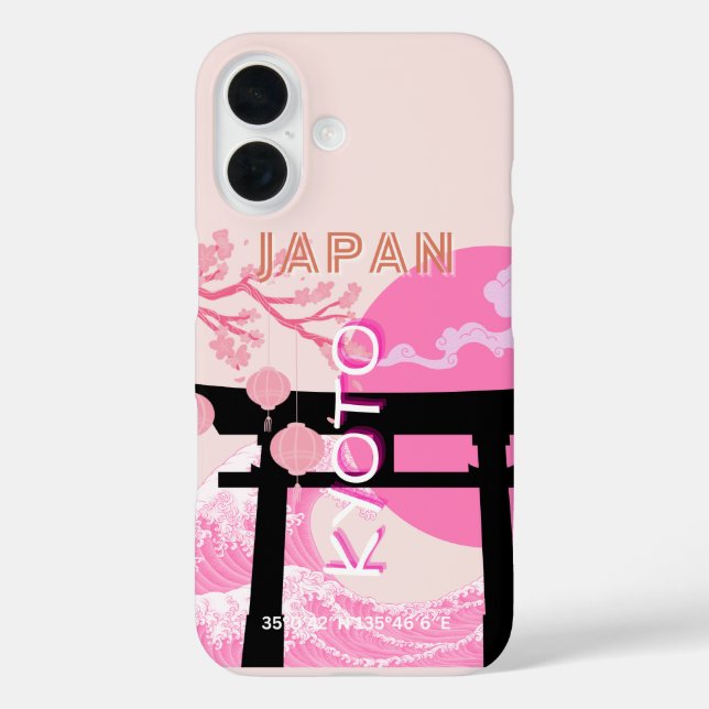 Funda iPhone 16 Arte de viajes rosados en Japón (Reverso )