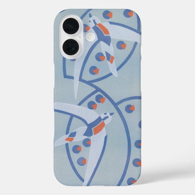 Funda iPhone 16 Arte Deco Antiguo Patrón de Aves Animales Jazz Poc (Reverso )