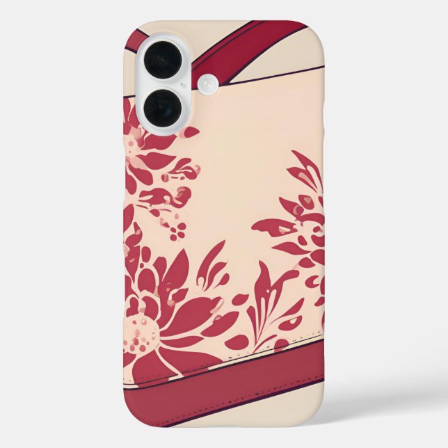 Funda iPhone 16 Arte floral beige y IA roja (Reverso )