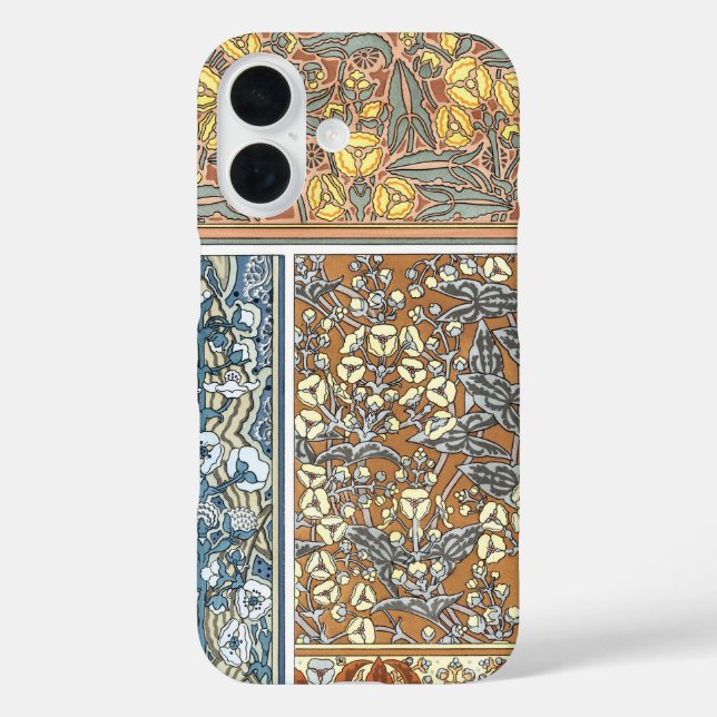 Funda iPhone 16 Arte florar antiguo de estilo modernista, flores d (Reverso )