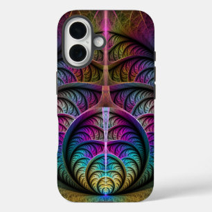Funda iPhone 16 Arte fractal colorido con estampado trippy