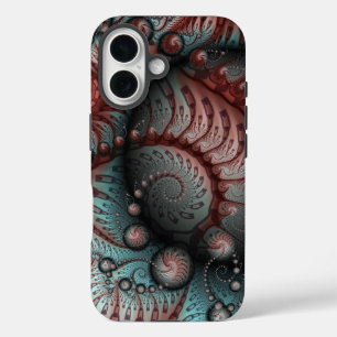 Funda iPhone 16 Arte fractal de fantasía vívida abstracta marrón a