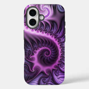 Funda iPhone 16 Arte fractal en espiral abstracto vívido rosa púrp